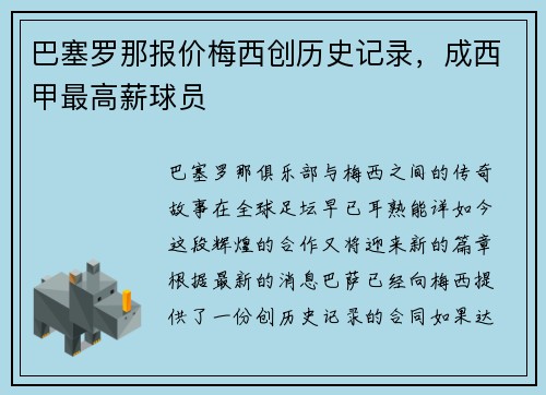 巴塞罗那报价梅西创历史记录，成西甲最高薪球员